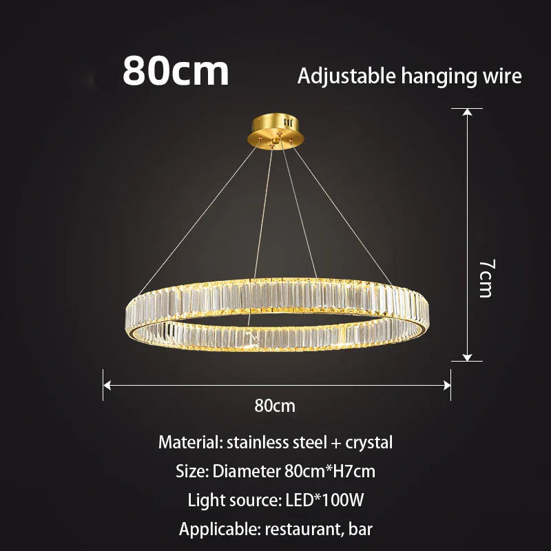 Gold Crystal Round Ring Chandeliers with LED Pendant Light for Ceiling Lighting