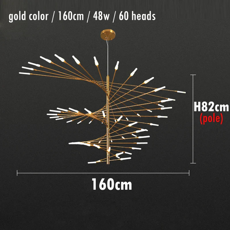 Firework Shape LED Chandelier in Gold and Black for Home Lighting