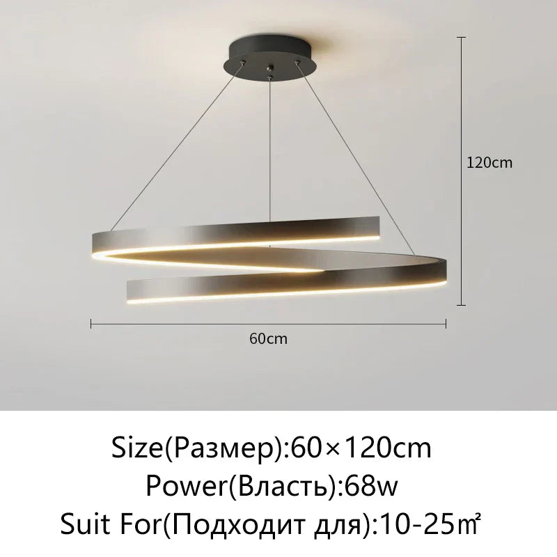 Spiral Aluminum LED Chandelier for Kitchen Dining Bedroom Suspension Luminaire