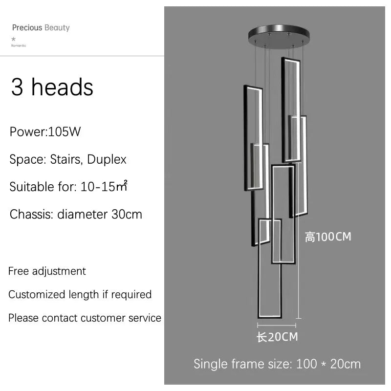 LED Stair Chandelier: Luxury Loft Geometry Pendant Lamps for Modern Living