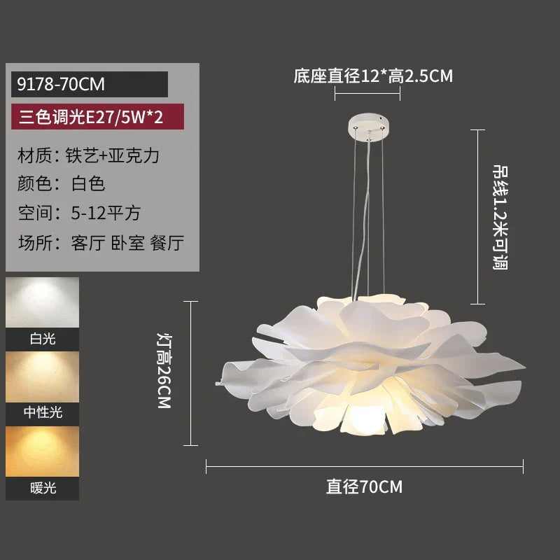 White Acrylic LED Bedroom Chandelier, Modern Nordic Design for Living Room and Girl's Room