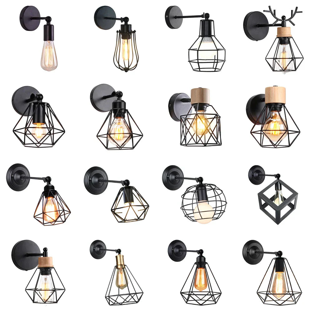 Vintage Wire Cage Wall Sconces Lights for Home Decor