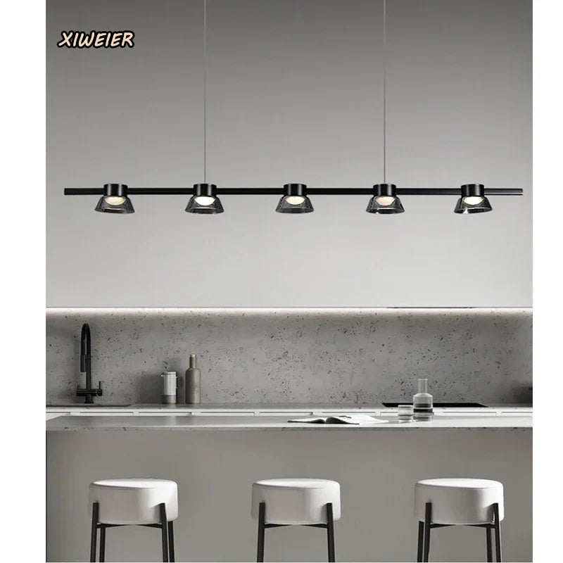 Black Strip Chandelier: Modern Nordic LED Lighting for Office, Restaurant, Living Room