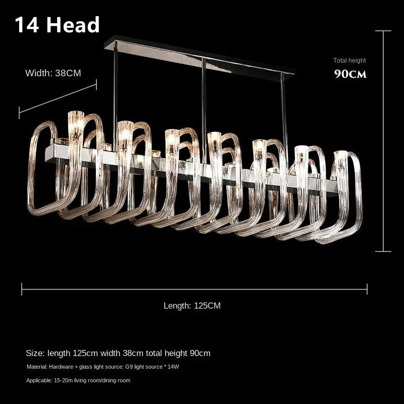 U Shaped Glass Ceiling Chandelier for Luxury Living Room, Villa Parlor, Kitchen - LED Hanging Lamp