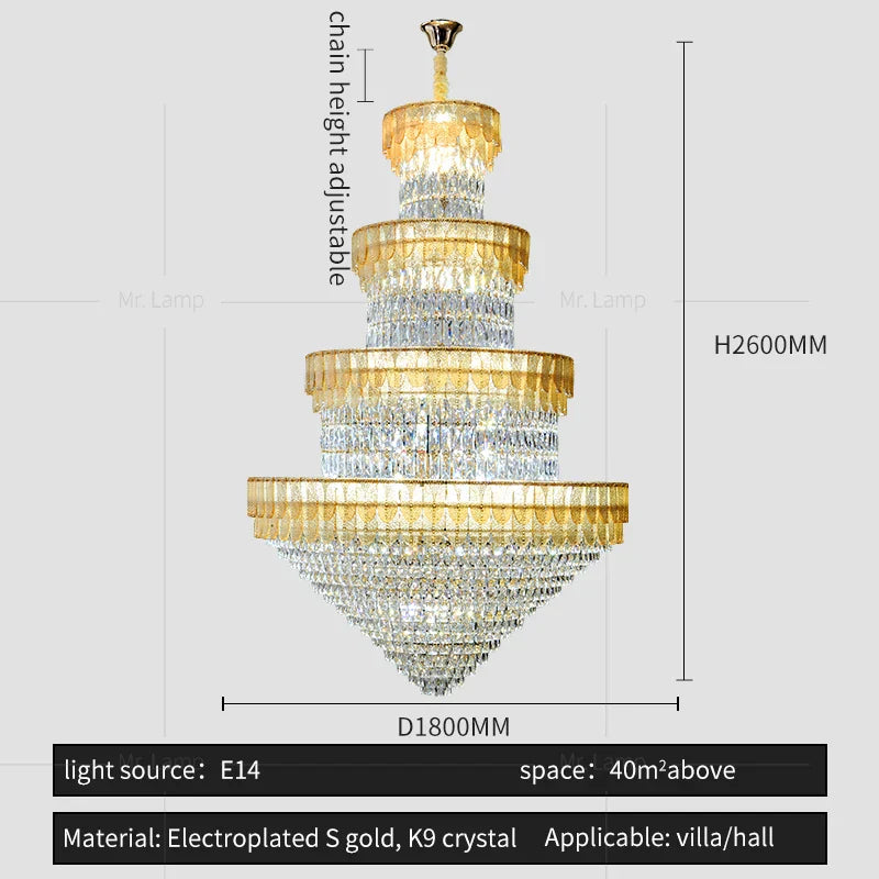 European-Style Duplex Villa Loft Crystal Chandelier - High-End Luxury Lighting Solution