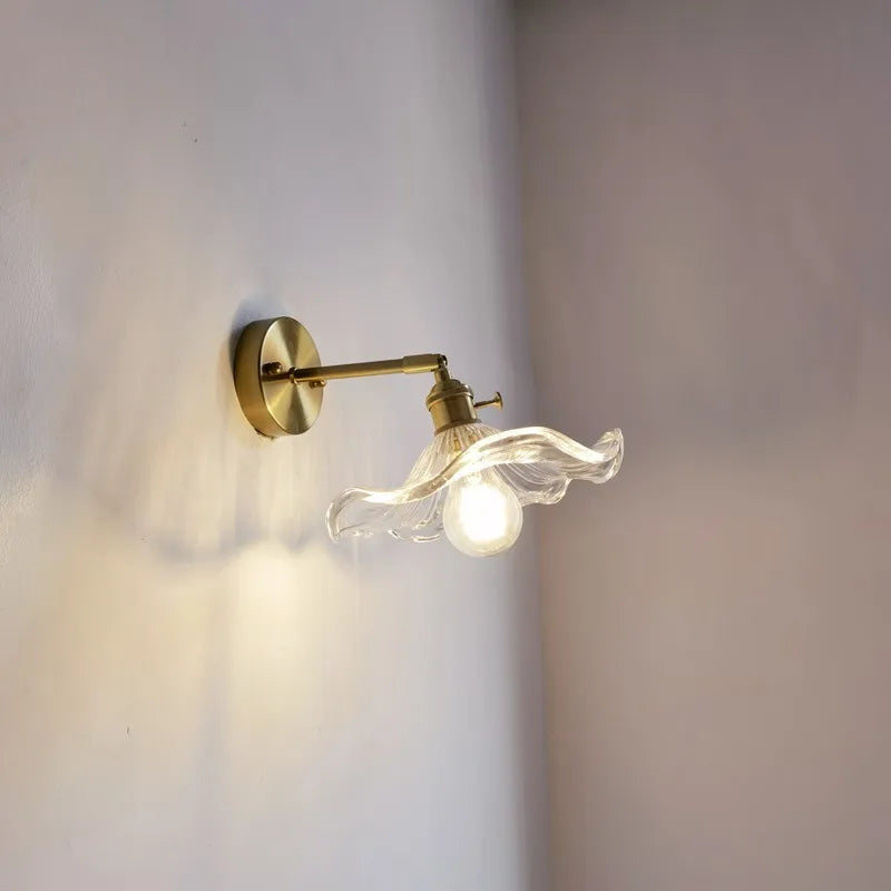 Nordic Glass Wall Lamp Rotatable Brass Bedside Sconce Light Fixture by Afralia™