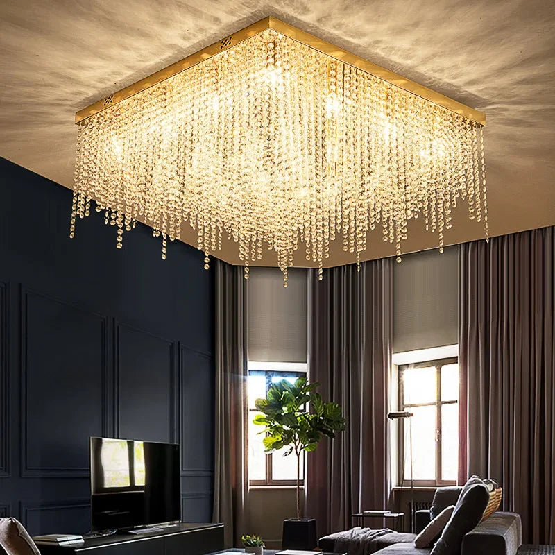 Crystal Chandelier: Luxury Gold Ceiling Light Fixture for Living Room, Bedroom - LED Square Design