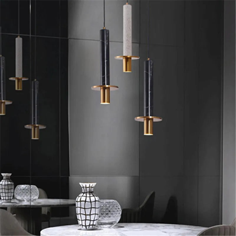 Marble Terrazzo Chandelier Lamp: Modern Cylindrical Spot Light for Restaurant, Bedroom