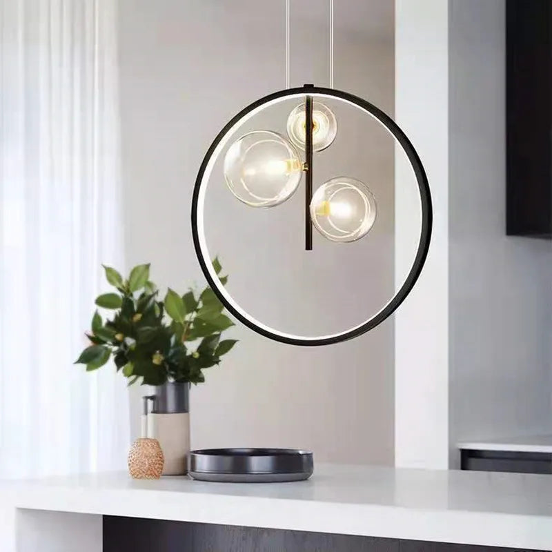 Metal Ring Glass Pendant Light for Home Interior Decoration