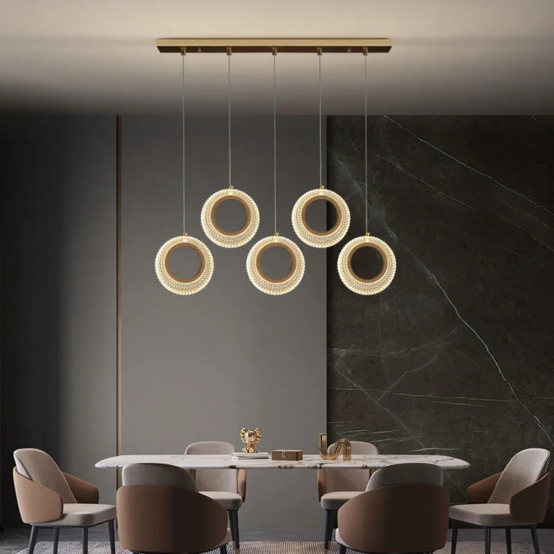 Crystal Ring LED Chandelier: Modern Gold Kitchen Lighting for Staircase, Simple Indoor Hanging Lamp