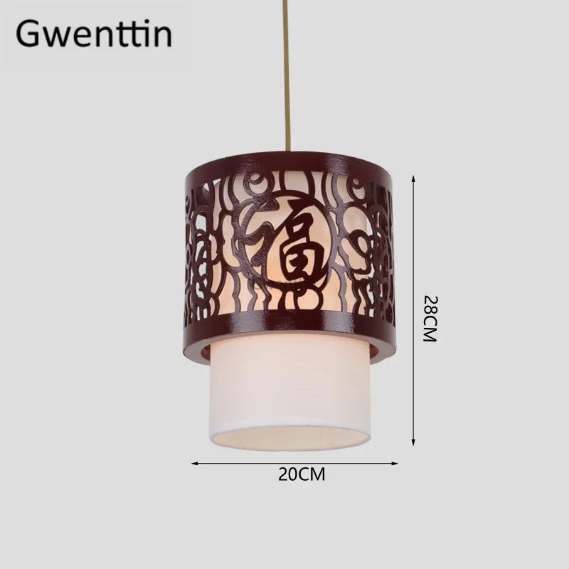 Sheepskin Lantern Pendant Light - Vintage Chinese Style Wooden Hanging Lamp