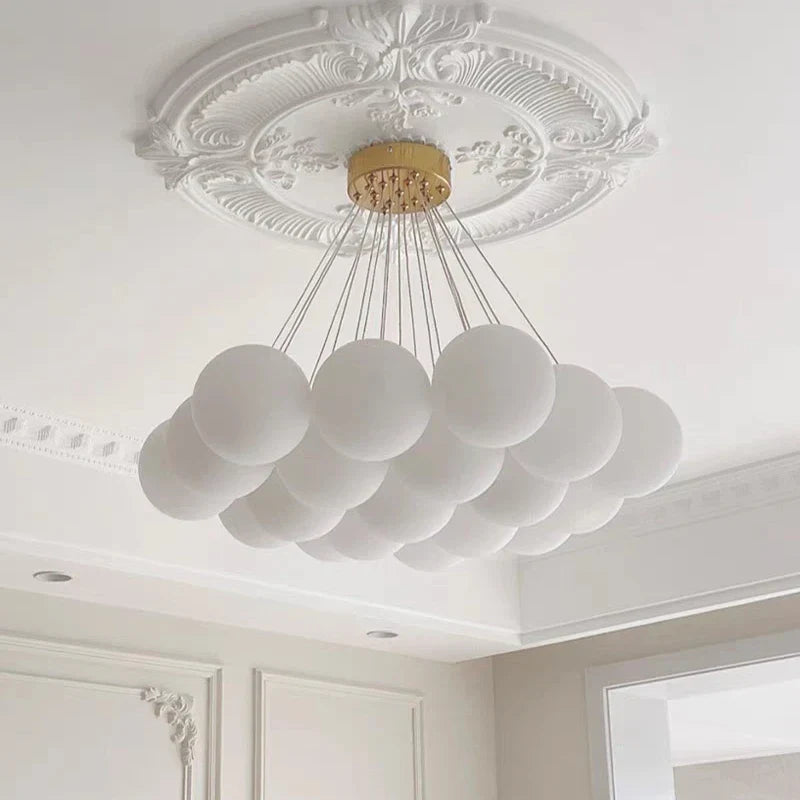 White Glass Ball Chandelier Ceiling Modern Bean Lantern Hanging Light