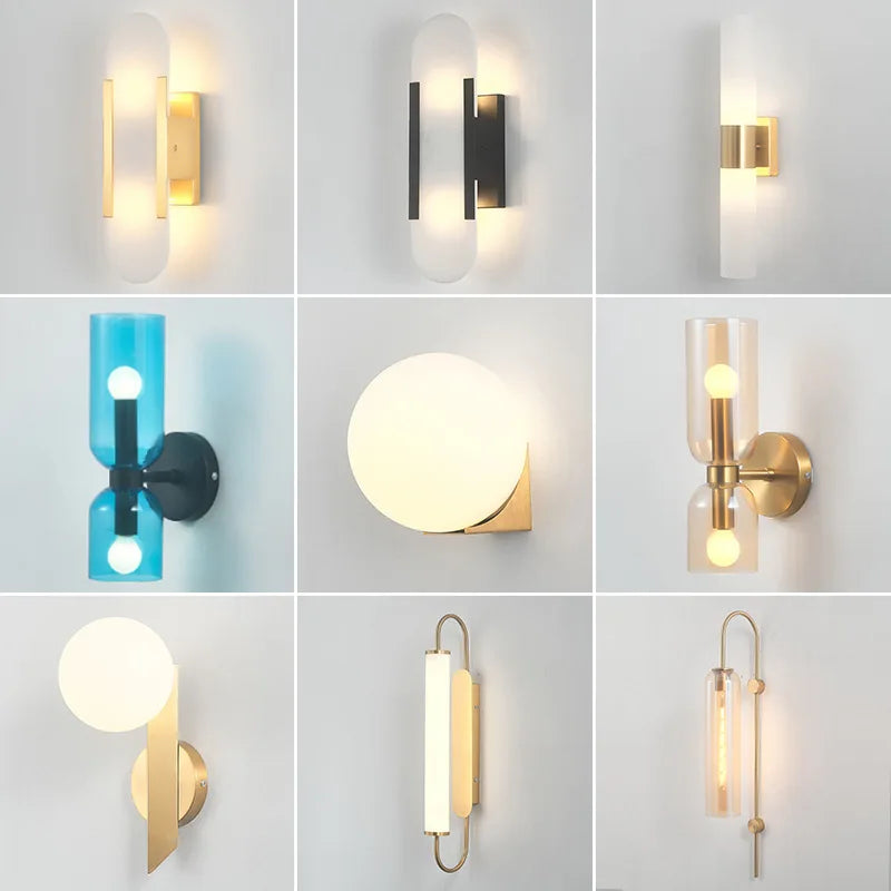 Scandinavian Brass Wall Sconce Glass Shade for Modern Living Room Lighting