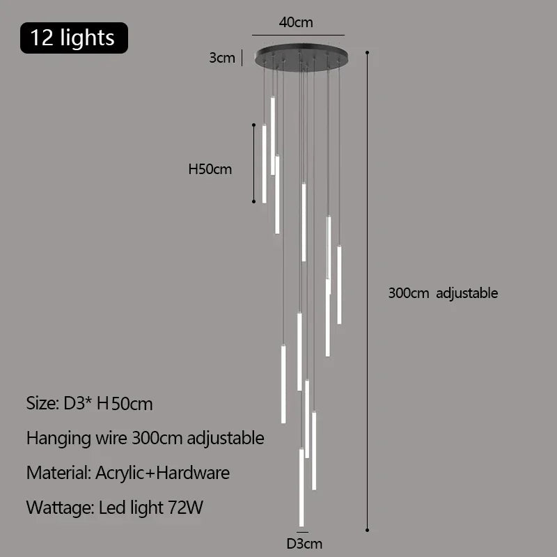 Modern Minimalist Stair Pendant Strip Lamp for Luxury Living Spaces.