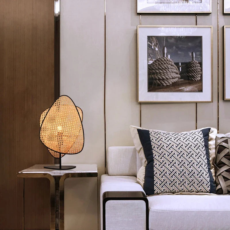 Leaf Grid Handmade Rattan Screen Chandelier for Modern Living Room and Bedroom