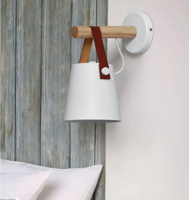 Modern Nordic Wooden Wall Lights Bedside Sconce by - White Lampshade, E27