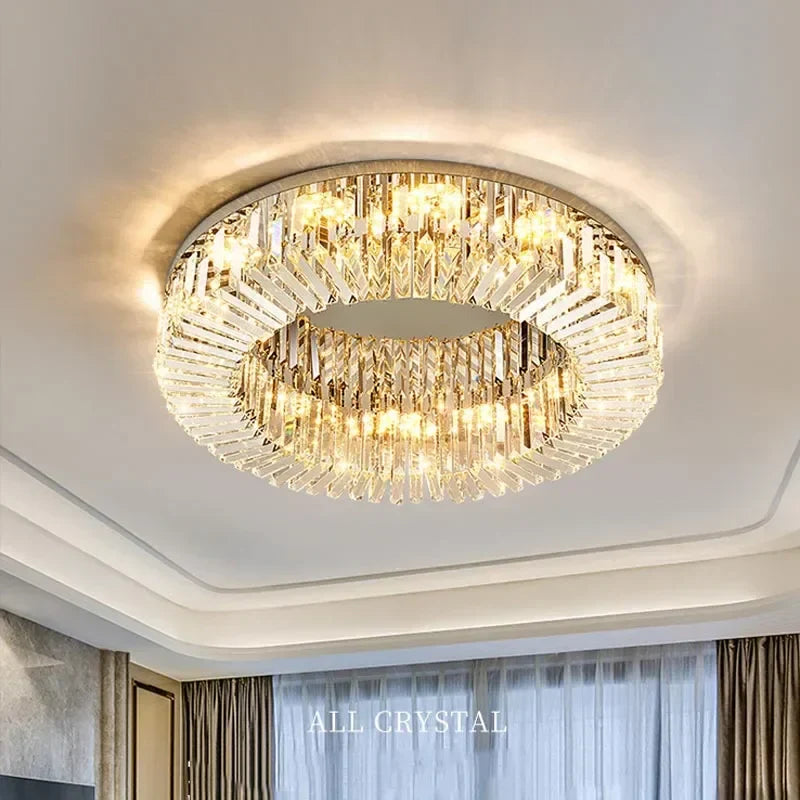 Crystal Gold LED Ring Ceiling Light - Modern Luxury Home Lighting