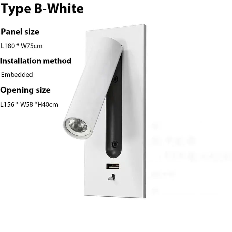 LED Wall Sconce Adjustable Reading Light for Hotel Bedroom, USB Charging