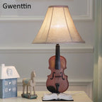 Kids Violin LED Table Lamp for Bedroom - Modern Fabric Stand Light