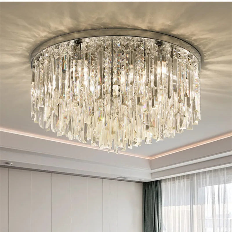Modern Luxury Crystal Ceiling Light with LED E14, Gold/Chrome Finish