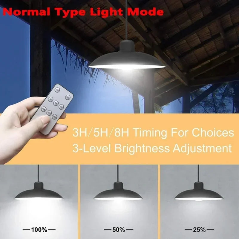 Solar Double-Head Chandelier: Waterproof LED Pendant Light with Remote Control