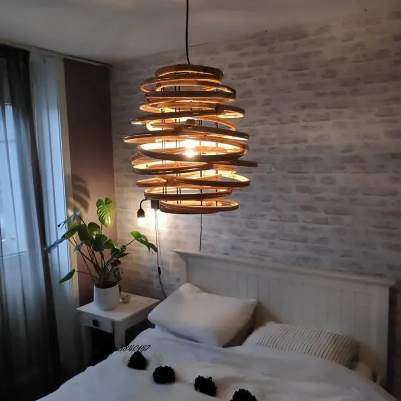 Bamboo Birdnest Pendant Light for Dining Room, Handmade Wicker Lamp for Kitchen Bar & Living Room