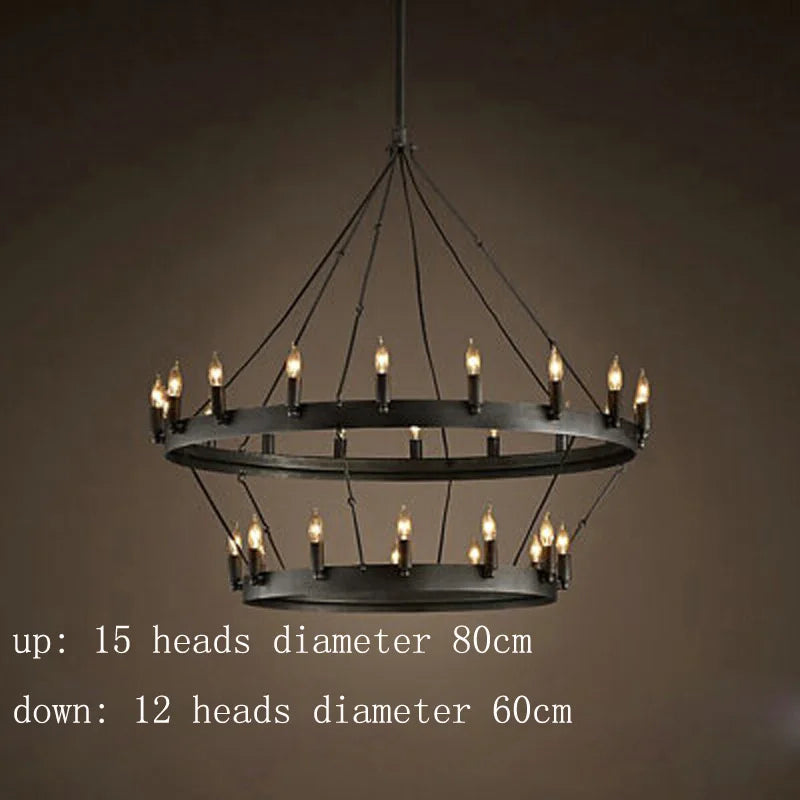 Retro Iron Pendant Lamp: Vintage Industrial Round LED Chandelier for Cafe, Bar, Restaurant