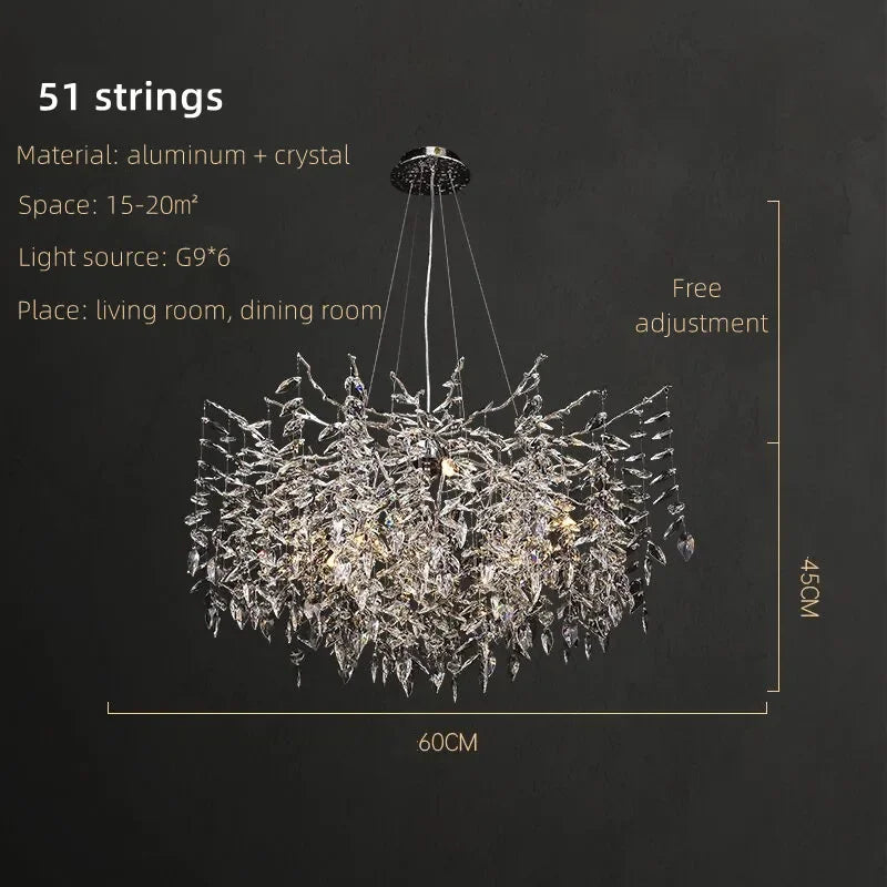 Crystal Pendant Chandelier Luxury LED Lighting Branch Design for Living and Dining Rooms