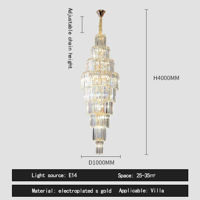 Crystal Pendant Chandelier for Hotel Lobby - Luxury Hollow Design - Nordic Villa Style