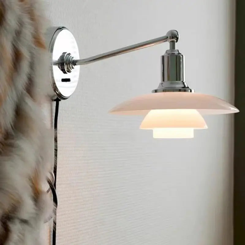 Glass Wall Lamp Danish Design Chrome Light E27 for Home Decor & Living Room