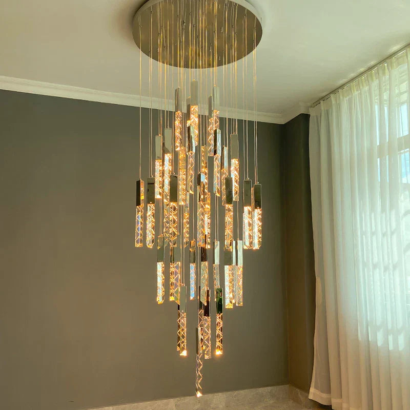 Crystal LED Chandelier: Modern Luxury Staircase & Living Room Hanging Lamp