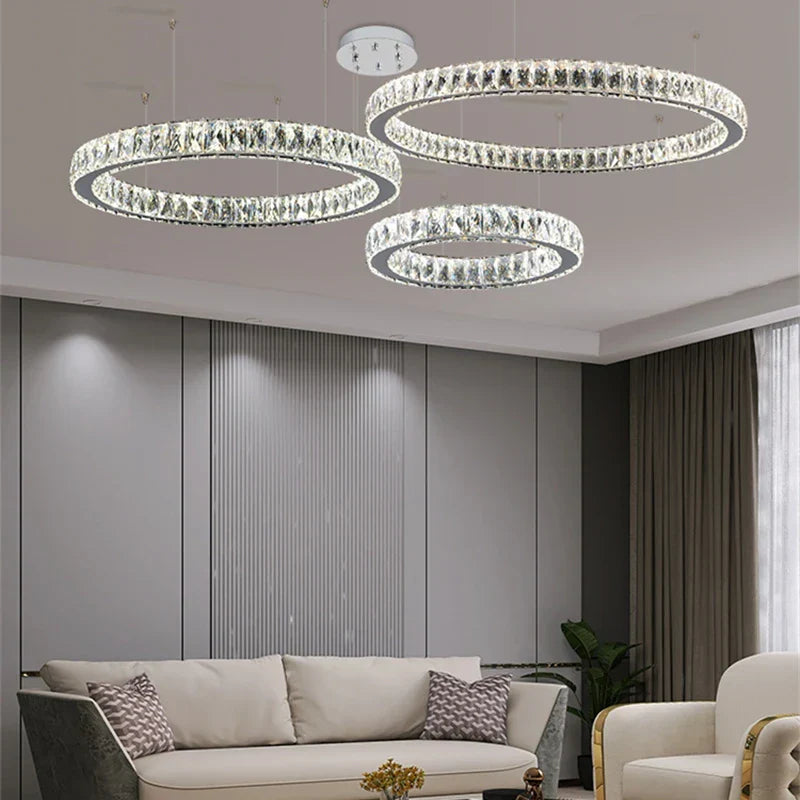 Round Crystal Ceiling Chandelier for Kitchen Dining Room LED Lighting Fixtures