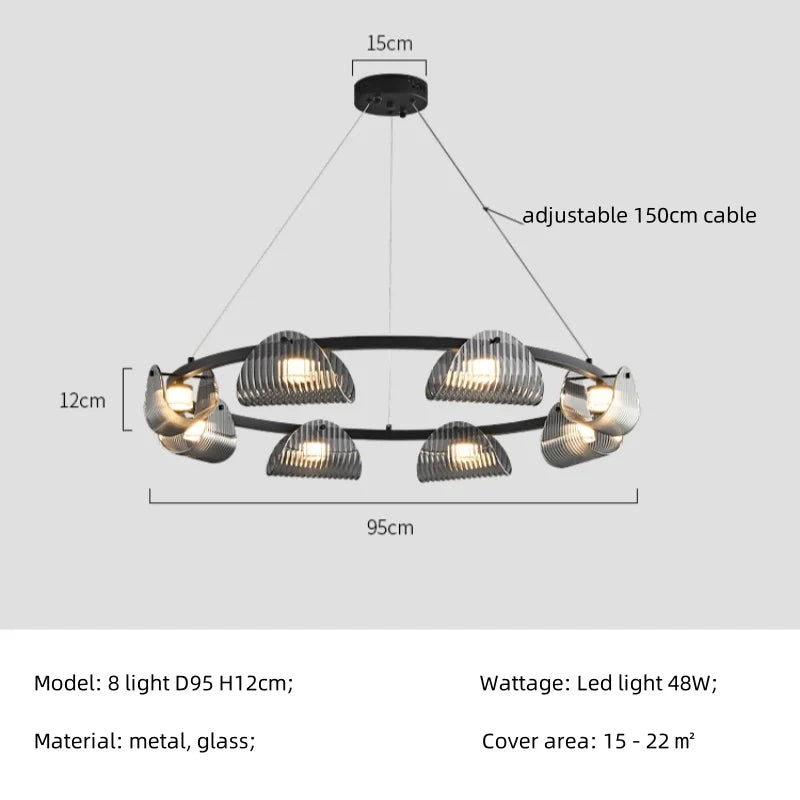 Smoky Gray Glass Chandelier Pendant Light for Luxury Living Room