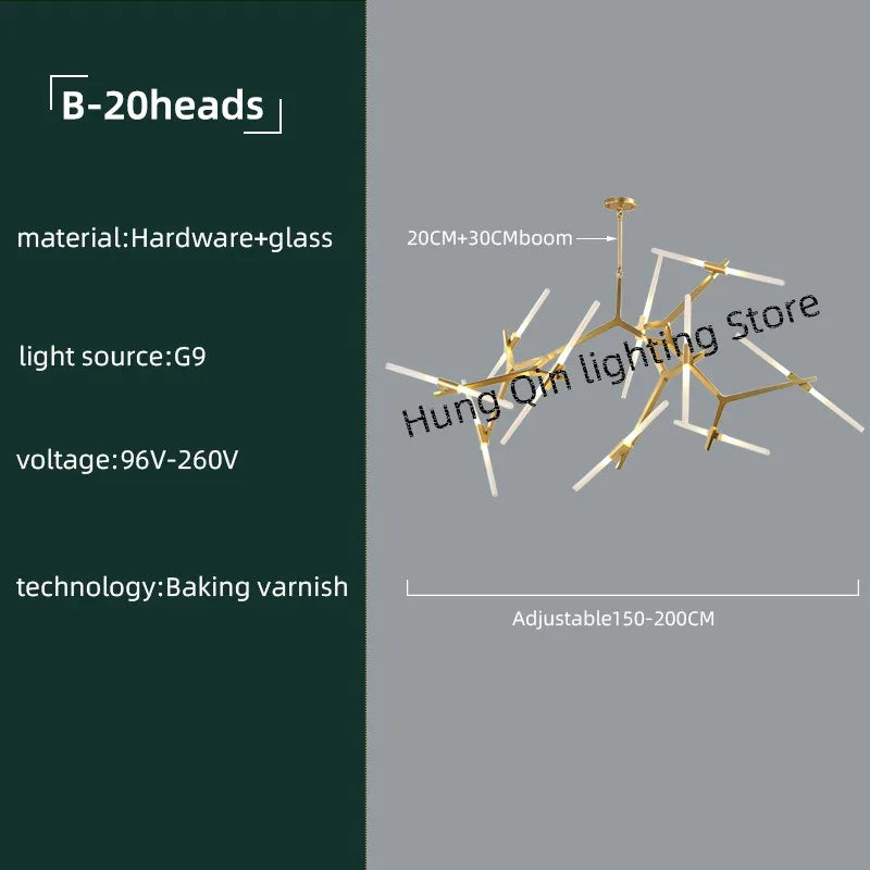 Gold Branch LED Chandelier for Duplex Villa Staircase - Modern Indoor Lighting