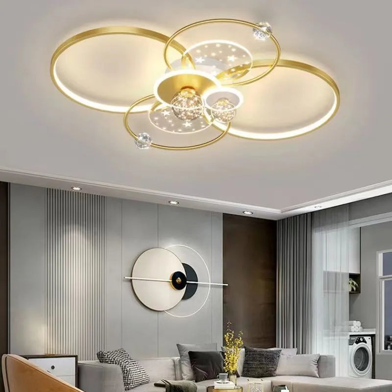 Modern Black Gold LED Ceiling Light with Remote Control for Stylish Living Room