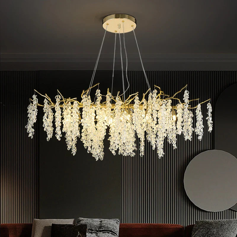 Frosted Aluminum Golden Branch Crystal Chandelier