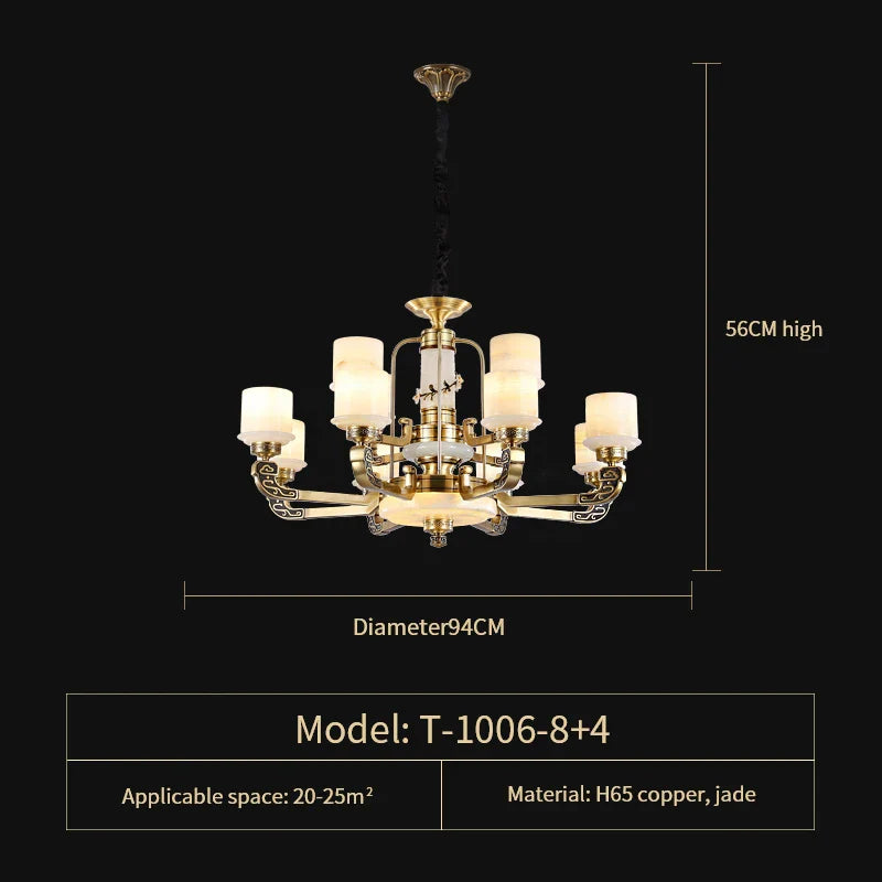 Luxury All Copper Jade Chandelier for Living Room Restaurant Villa Hall