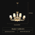 Luxury All Copper Jade Chandelier for Living Room Restaurant Villa Hall