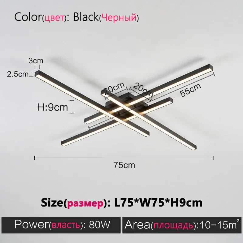 Black Chandelier LED Ceiling Lamp: Nordic Minimalist Square Living Room & Bedroom Lights