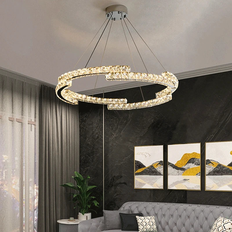 Crystal Ceiling Chandelier: Modern Stainless Steel LED Indoor Lighting for Living Room & Bedroom