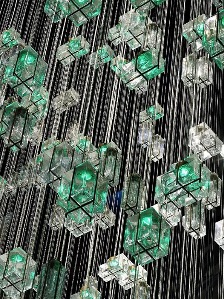 Crystal Cube Pendant Light: Modern Designer Chandelier for Home & Hotel Settings