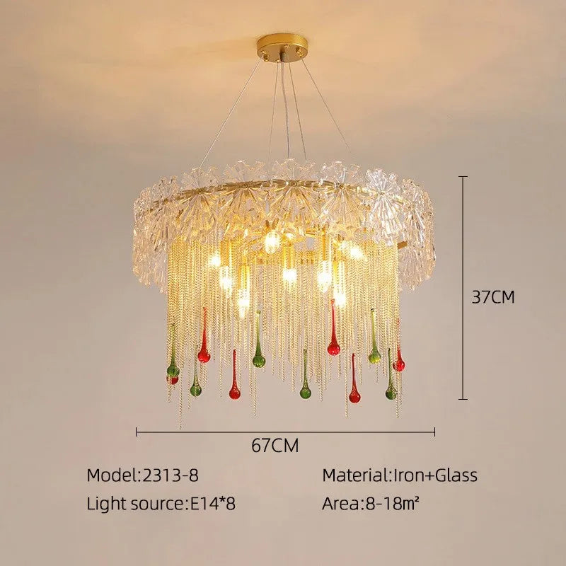 Water Drop Tassel Chandeliers: Luxe Circular LED Lustre Fixture for Home Decor
