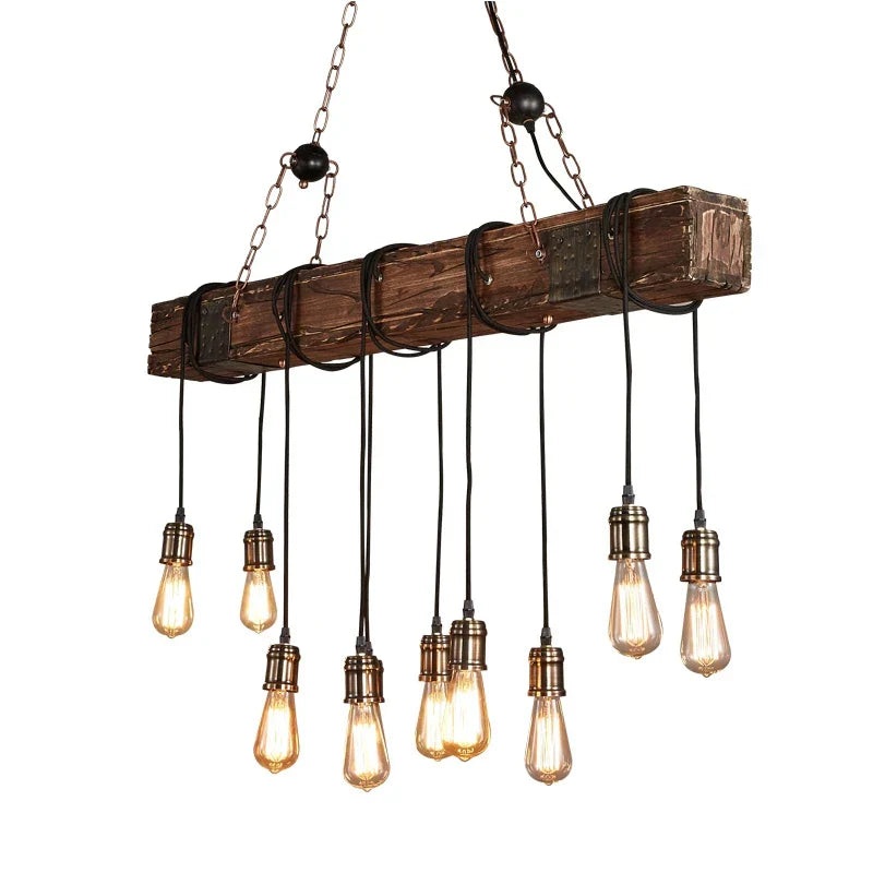 Retro Wood E27 LED Ceiling Chandelier - Industrial Vintage Pendant Lights