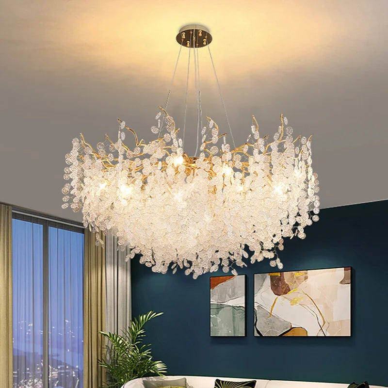 Round Crystal Pendant Chandelier for High-End Luxury Home LED Lighting