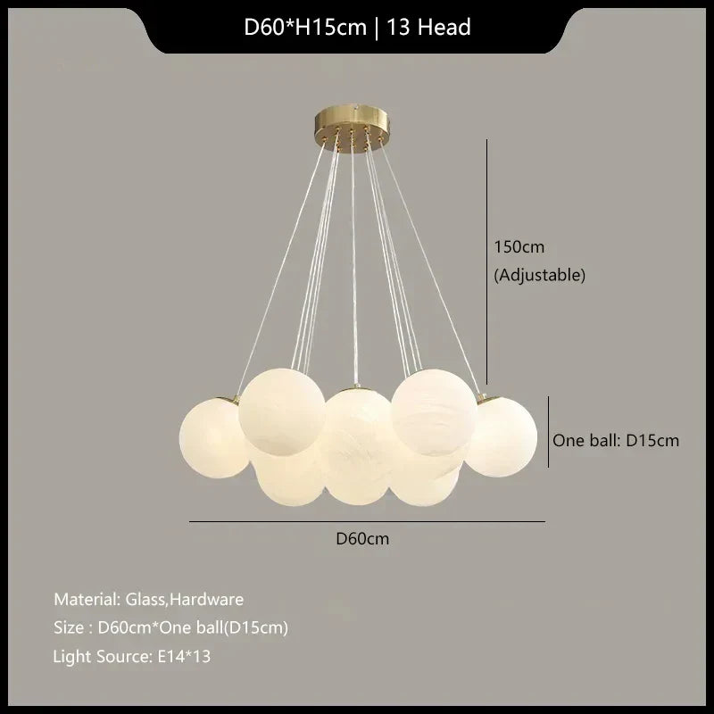 White Glass Ball Chandelier Ceiling Modern Bean Lantern Hanging Light