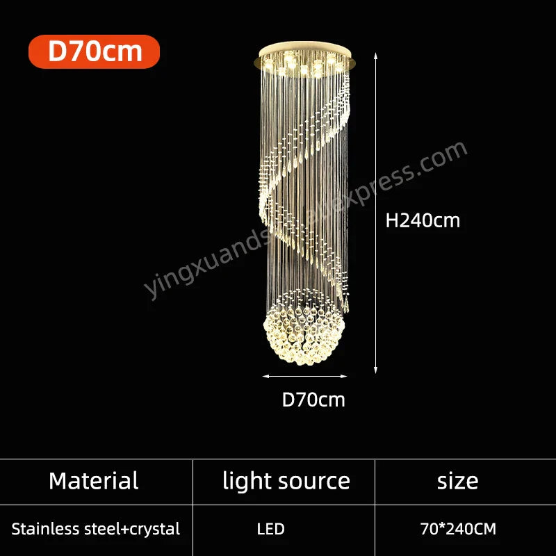 Crystal Chain Pendant Light Chandelier for Living Room and Staircase