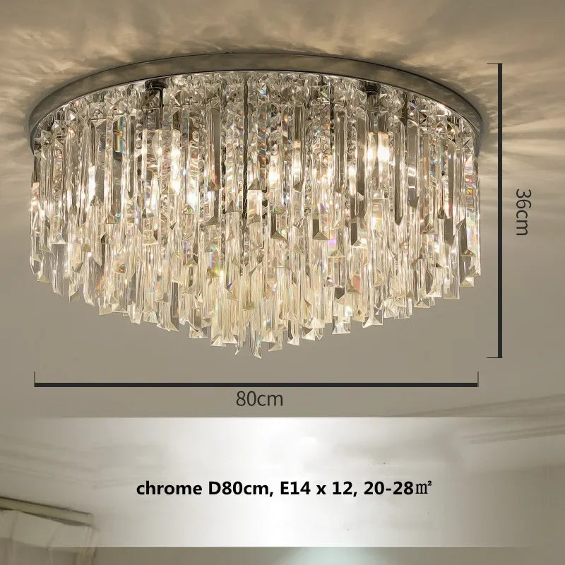 Luxury Crystal Ceiling Light Gold/Chrome Metal Round LED Lamp