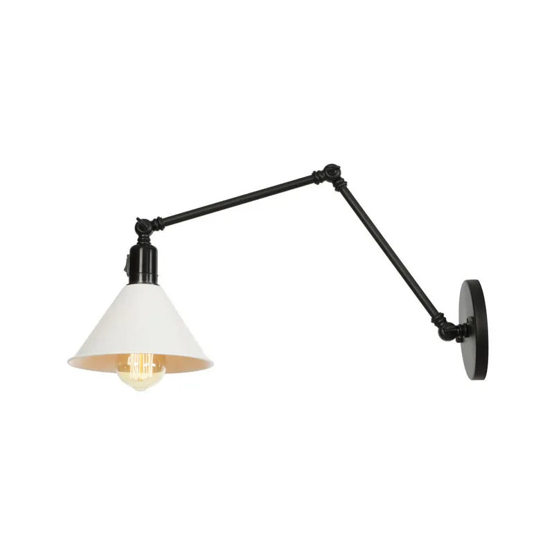 Retro Long Arm Bedside Wall Lamp with Switch - Black