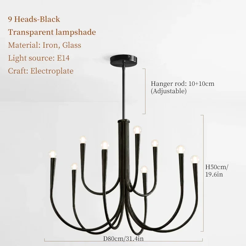 French Style Black Pendant Light Luxury Led Chandelier Room Decor