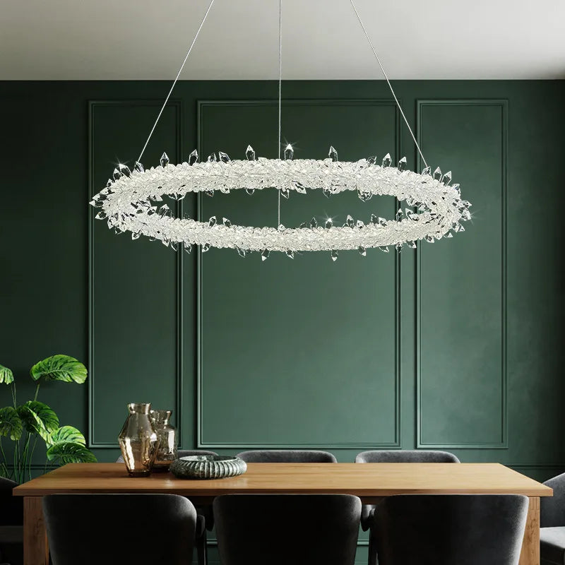 Luxe Crystal Pendant Light - Dimmable LED Art Deco Circle Lamp